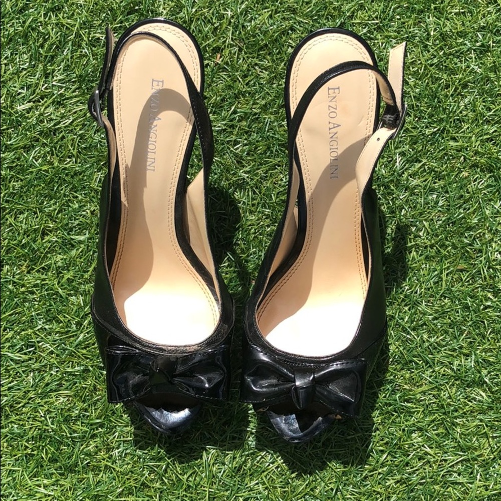 Enzo Angolini black patent peep toe Platforms sz 8